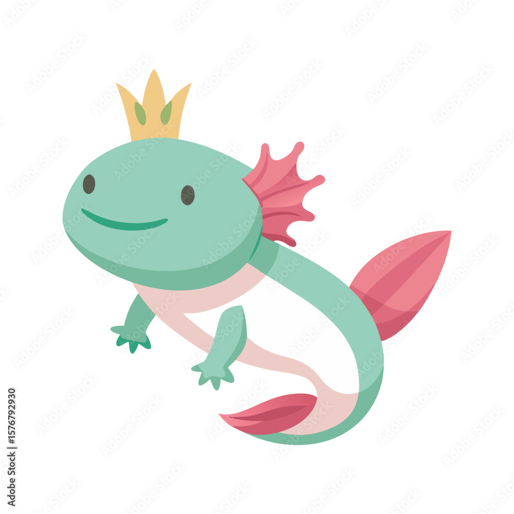 Fototapeta premium Flat and Minimal Axolotl with crown icon vector illustration