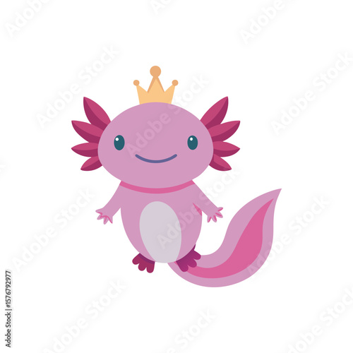 Flat and Minimal Axolotl with crown icon vector illustration