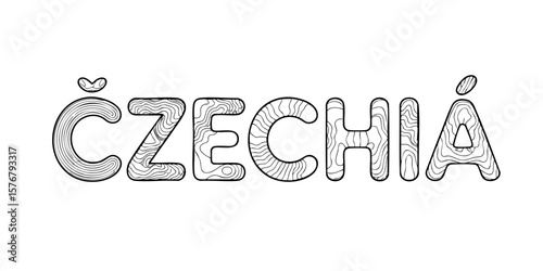Czechia Typography with Topographic Contour Lines – Modern Black and Transparent Vector Outline Map Text for Travel and Geography Design