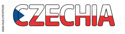 Czechia Text with National Flag Colors, Vector Typography Illustration, Patriotic Design for Travel, Education, and Culture Projects