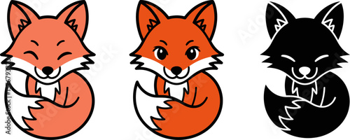Cute fox vector illustration set, animal cartoon graphic design for kids, fox character design