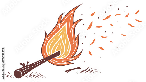 Burning wood stick fire