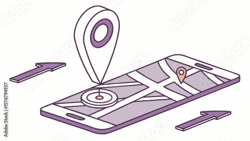 Mobile gps navigation app with map pin location tracker for travel and destination search guide system