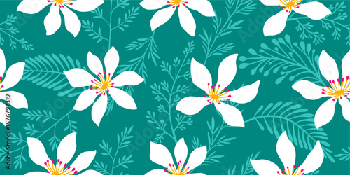 hand drawn exotic flowers seamless pattern Botanical florals for textiles, wallpaper, wrapping paper, fabric, fashion, design background vector illustration