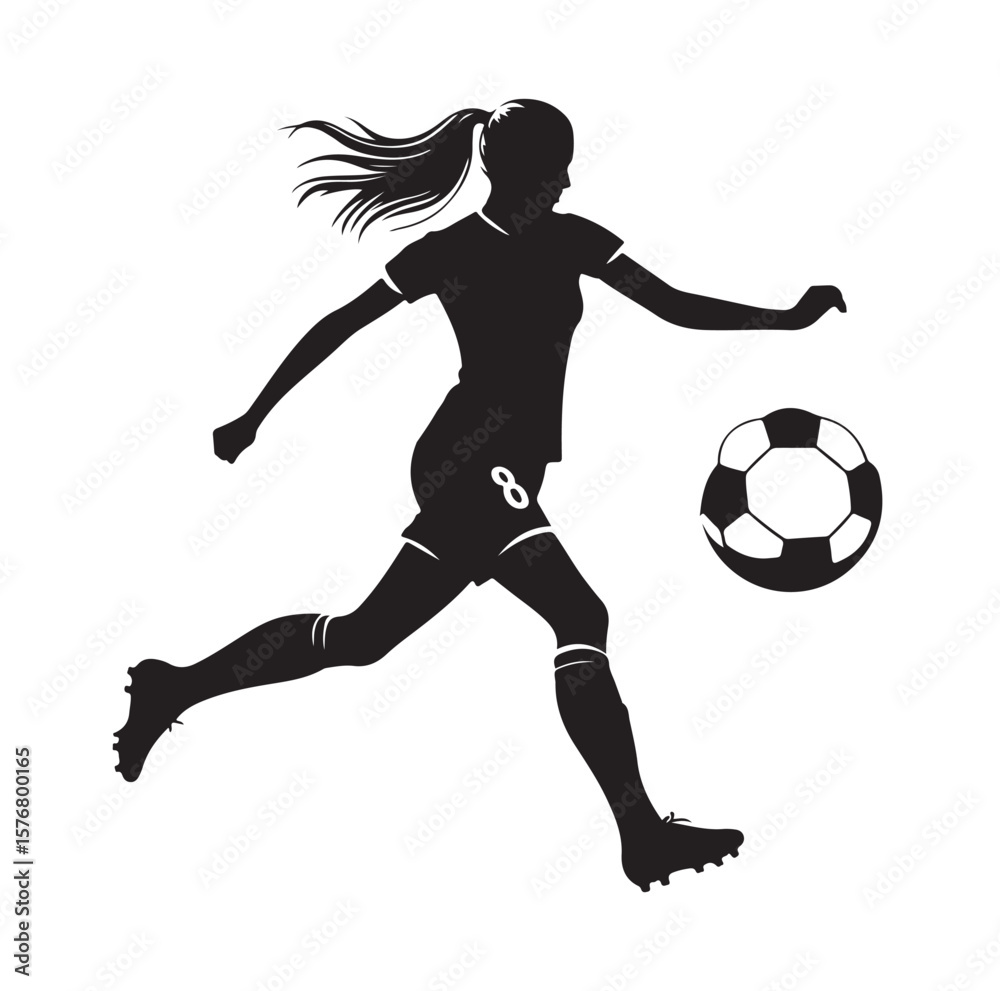 Obraz premium female soccer player black silhouette vector graphics