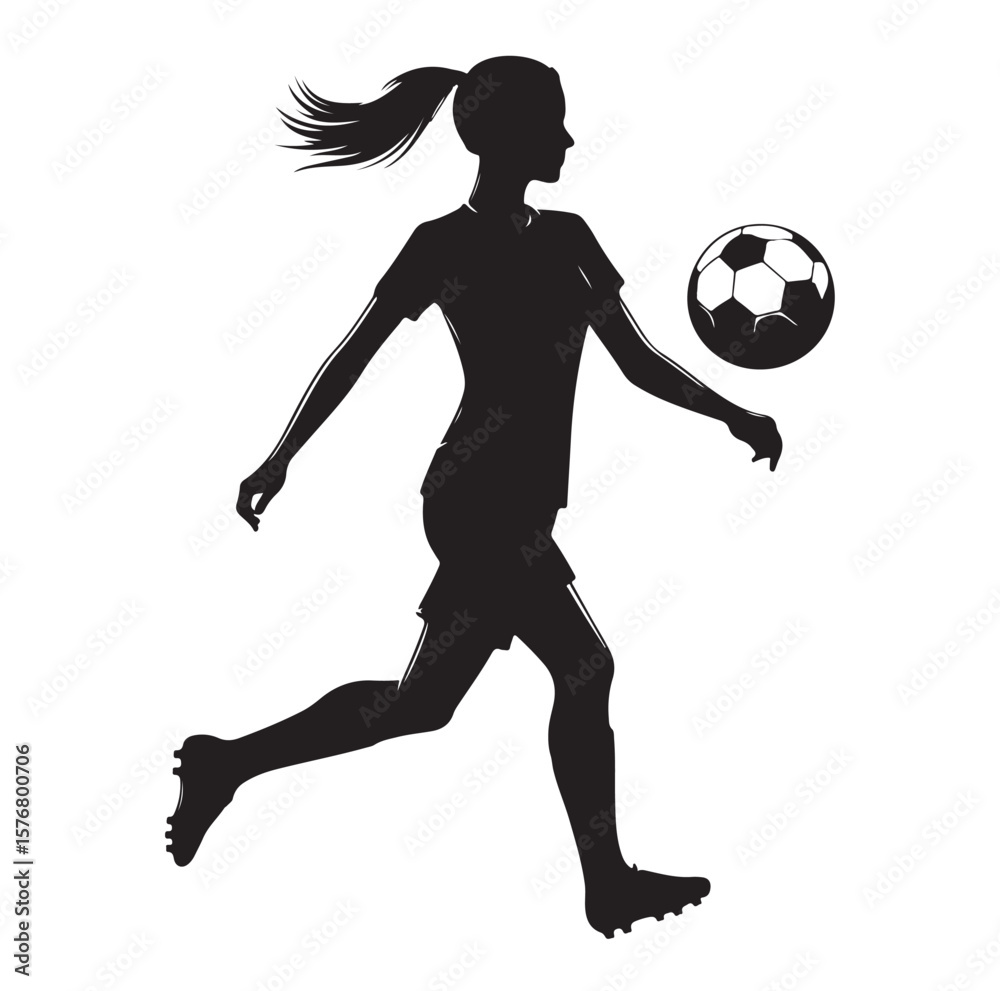 Obraz premium female soccer player black silhouette vector graphics