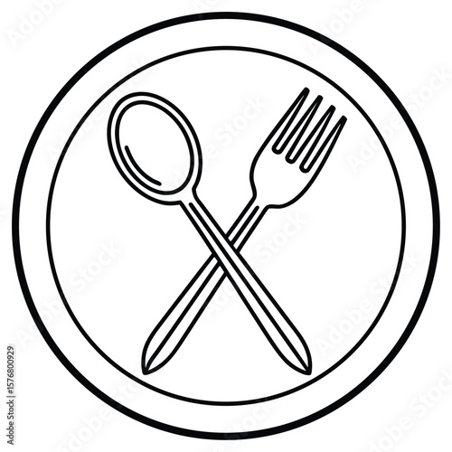 Crossed spoon and fork inside circle eating
