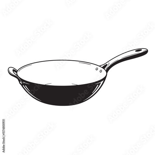 Black wok cooking pan with handle kitchenware cookware