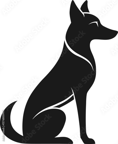 Elegant Black Silhouette of a Dog Sitting Profile