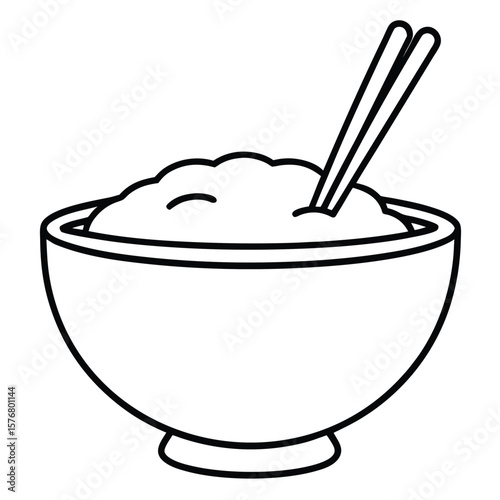 Line art illustration of a bowl of food with chopsticks vector