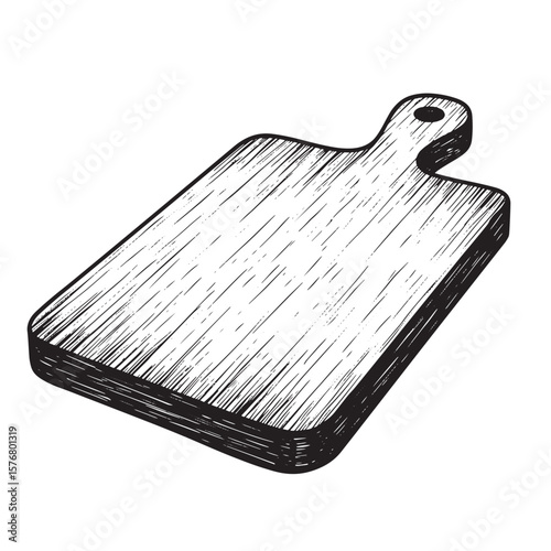 Hand drawn wooden cutting board with handle kitchenware utensil