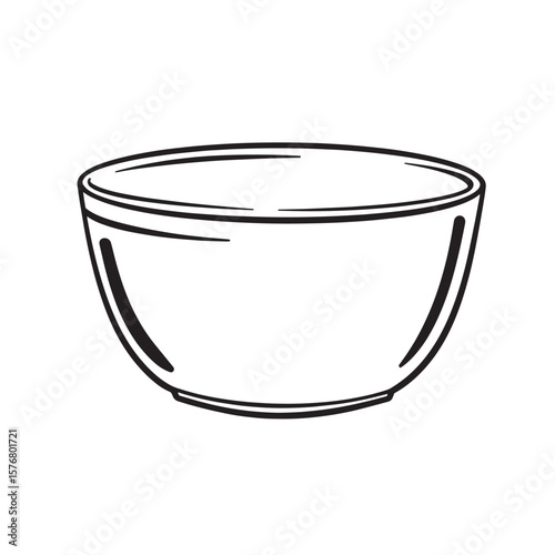 Simple black and white drawing of a round bowl dish container