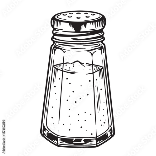 Vintage glass salt shaker with granular contents seasoning condiment