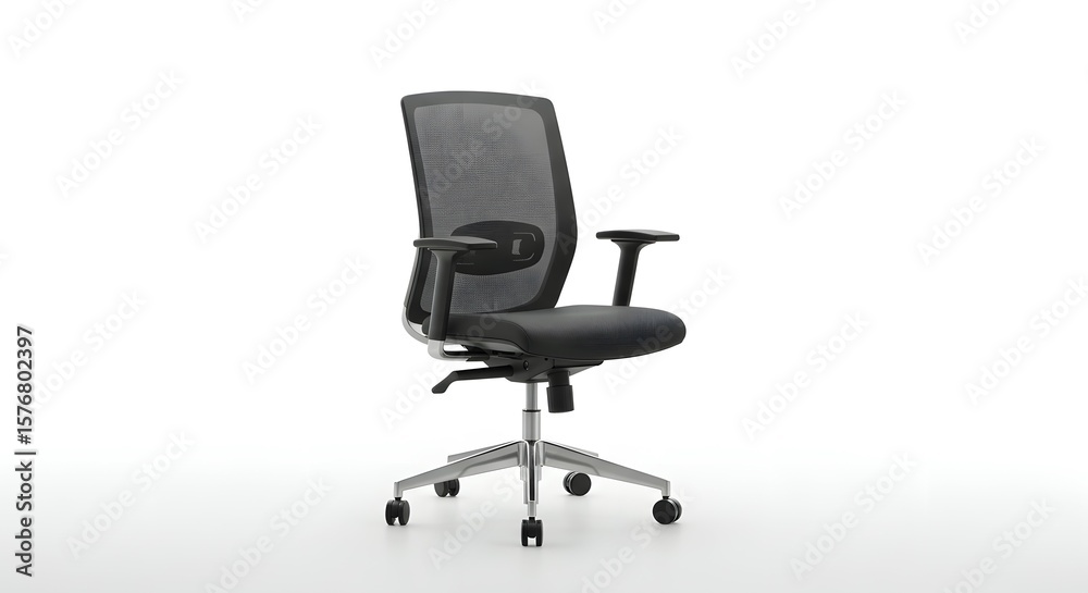 Obraz premium Office chair featuring an ergonomic mesh back design and adjustable swivel base stands alone to provide a clean look for modern workspace catalogs.