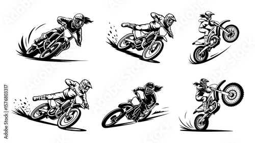 Collection of dynamic motocross riders in action poses