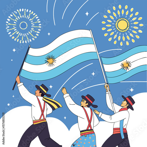 argentina independence celebration with waving flags