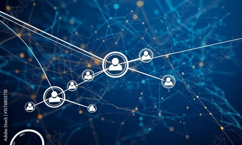 Global communication and social business teamwork concept, a web of interconnected people in a molecular structure