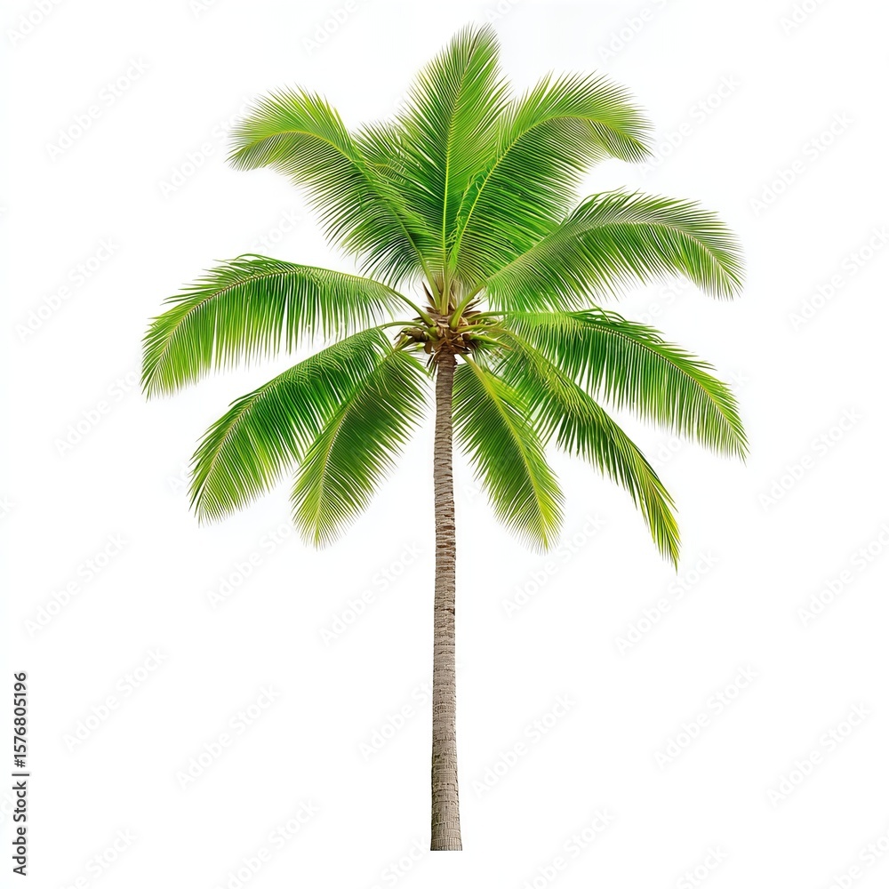 Fototapeta premium Lush Green Coconut Palm Tree Isolated on White Background