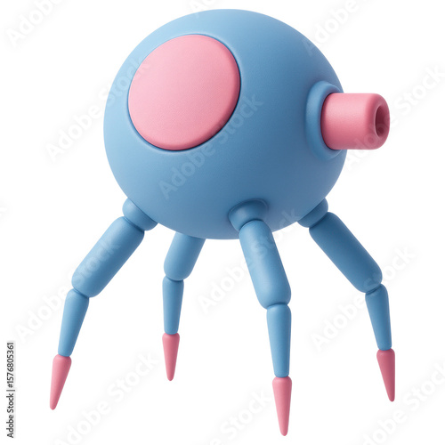 3D Futuristic blue pink nanobot with multiple legs and circular body advanced medical technology and microscopic robotics in modern science