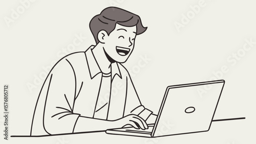 Happy man using laptop