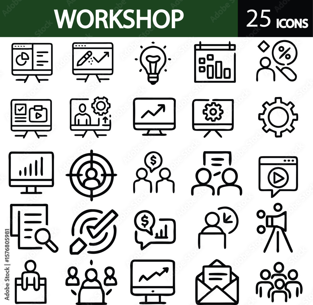 Fototapeta premium Workshop set of web icons in line style