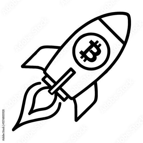 Bitcoin Rocket Icon in Black and White

