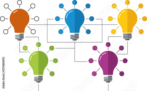Colorful lightbulb ideas innovation creativity brainstorming solutions network collaboration concept