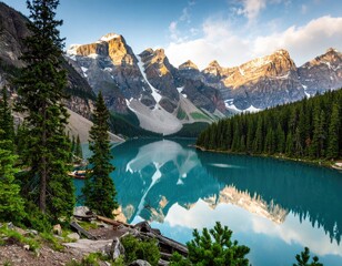 Papier peint photo Canada Majestic mountain lake at dawn  © Batu