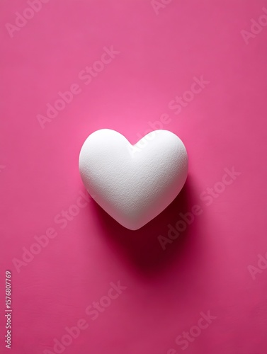 A textured white heart shape centered on a vibrant pink surface isolated on white background