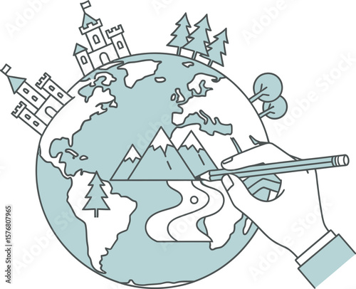 Drawing the world travel planning globe illustration travel destinations vacation planning travel design