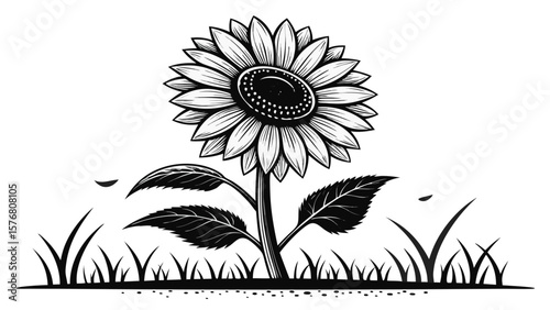 Sunflower Silhouette – Bold Line Art Vector Illustration

