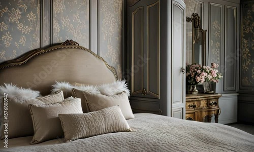 Luxury bedding and comfortable pillows on a stylish bed in a hotel bedroom interior