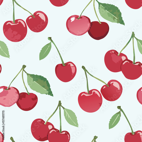 Cherry Pattern Hand Draw Vintage Vector