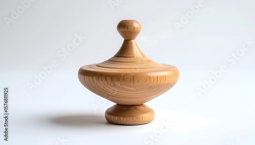 Classic Wooden Spinning Top Isolated on White Background for Child Entertainment