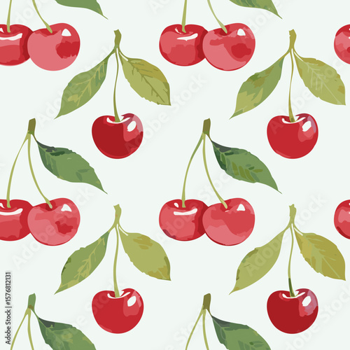 Cherry Pattern Hand Draw Vintage Vector