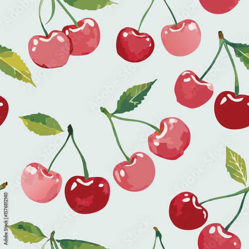 Cherry Pattern Hand Draw Vintage Vector