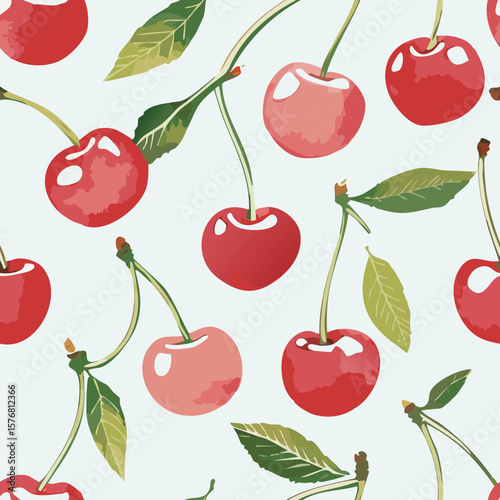 Cherry Pattern Hand Draw Vintage Vector