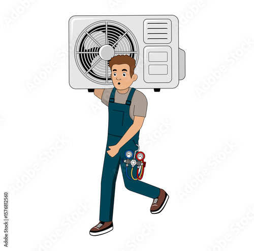 Air Conditioner Service Technician Cartoon Character Design Illustration vector suitable for your design needs