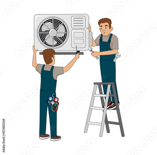 Air Conditioner Service Technician Cartoon Character Design Illustration vector suitable for your design needs