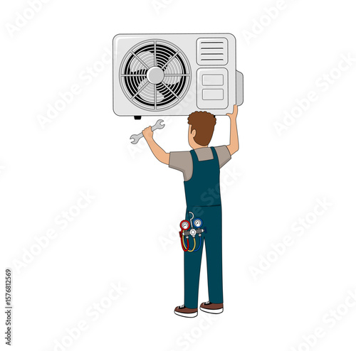 Air Conditioner Service Technician Cartoon Character Design Illustration vector suitable for your design needs