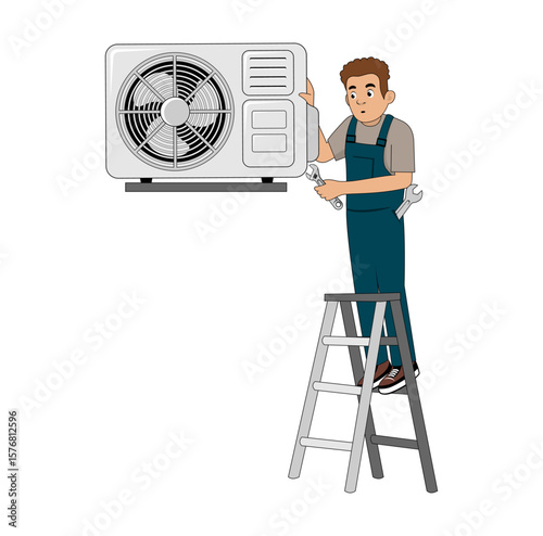 Air Conditioner Service Technician Cartoon Character Design Illustration vector suitable for your design needs