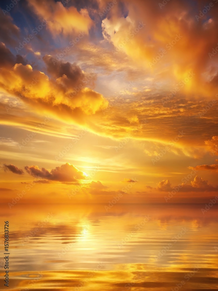 Obraz premium Softly glowing peach hues blend with warm gold tones in a serene tranquil sky at dusk