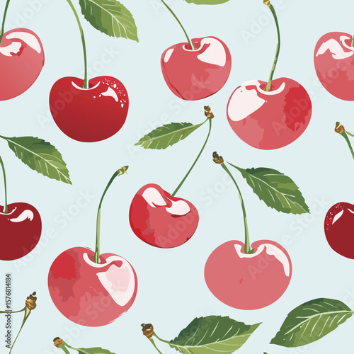 Cherry Pattern Hand Draw Vintage Vector