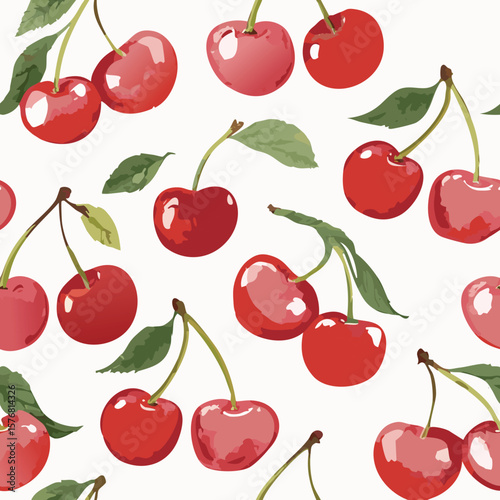 Cherry Pattern Hand Draw Vintage Vector