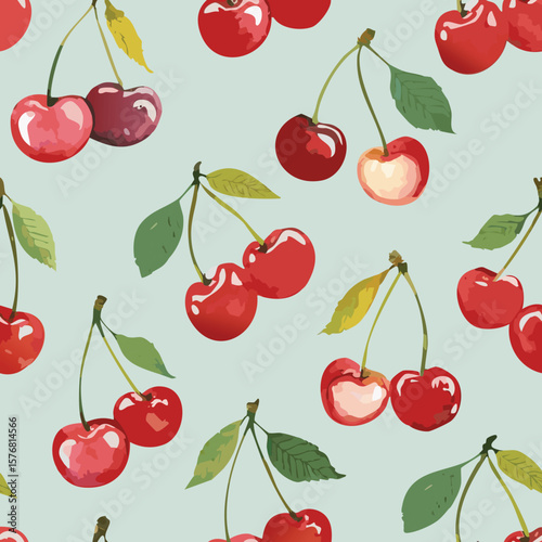 Cherry Pattern Hand Draw Vintage Vector