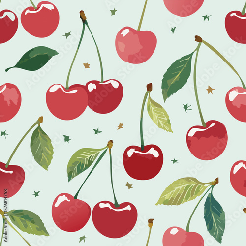 Cherry Pattern Hand Draw Vintage Vector
