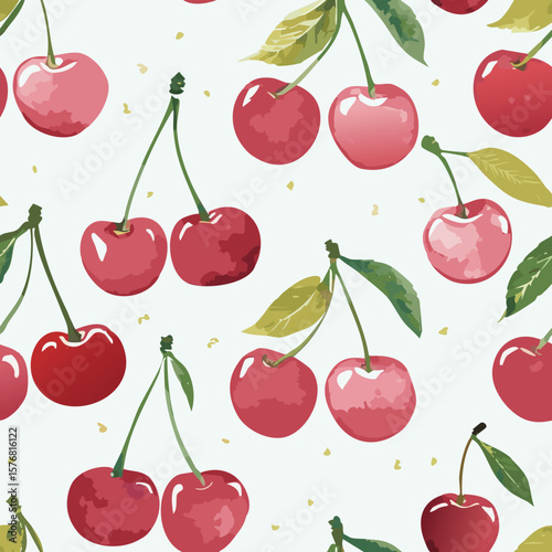 Cherry Pattern Hand Draw Vintage Vector