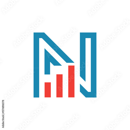 This image depicts a flat logo design of an initial letter N in blue color with an orange graph bar that looks clean and modern on a white background for statistic purposes Free Download This image depicts a flat logo design of an initial letter N in blue color with an orange graph bar that looks clean and modern on a white background for statistic purposes - GFXLoad