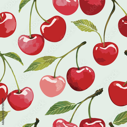 Cherry Pattern Hand Draw Vintage Vector