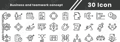 Business and teamwork set of web icons in line style. Teamwork and business cooperation icons for web and mobile app. interaction, management, collaboration, , synergy, interaction, 